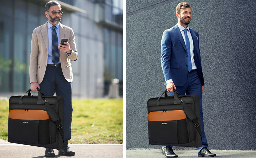 Garment Bag for Men - 40 Inch Carry-on for Up to 3 Suits, 2-in-1 Hanging Suitcase, Foldable Travel Duffel Bag for Business, 15.6 Inch Laptops - (Black-Brown)