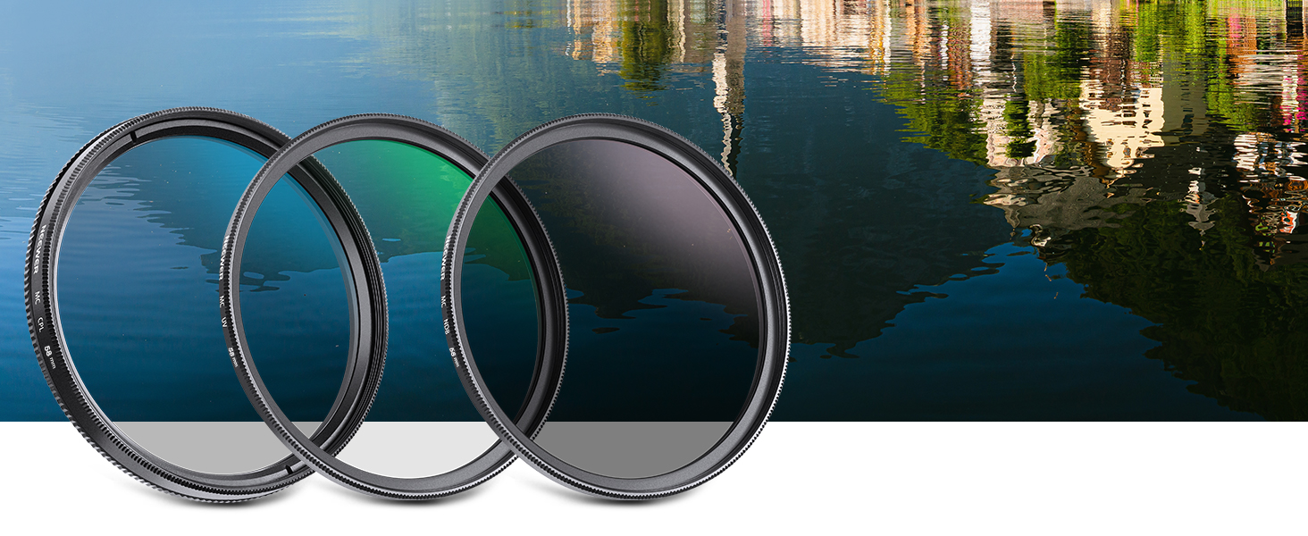 Набір фільтрів для об'єктива камери NEEWER 58mm: UV, CPL, ND8 - захист, поляризація, нейтральний фільтр