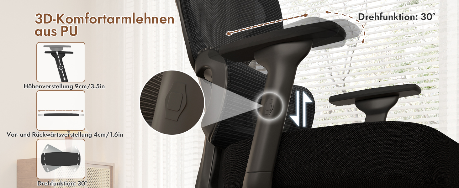 Ергономічне крісло для офісу та геймінгу з регульованою підголівником та 3D підлокітниками, підтримкою попереку, чорне