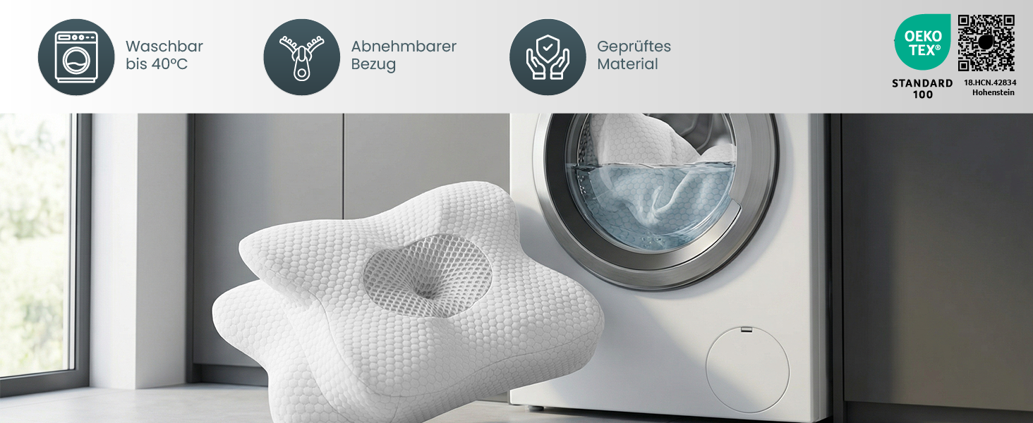 Анатомічна подушка Gentle North з ефектом пам'яті (Memory Foam) для всіх позицій сну, з бамбуковим чохлом що миється, світло-сіра