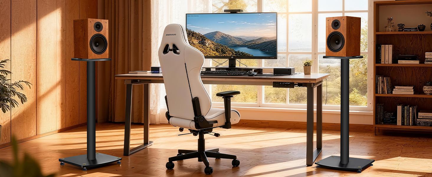 Підставка для акустики 65-85 см, регульована по висоті, дерев'яні підставки для сателітної акустики 4-10 дюймів, 20 кг вантажопідйомність, набір 2 шт. (Чорний - Метал)