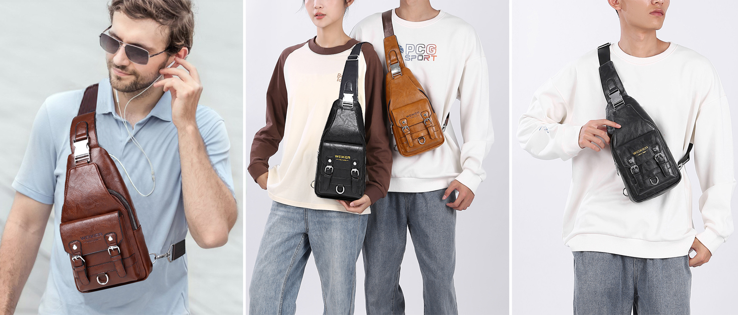 Чоловіча нагрудна сумка через плече з PU-шкіри, водонепроникна, світло-коричнева