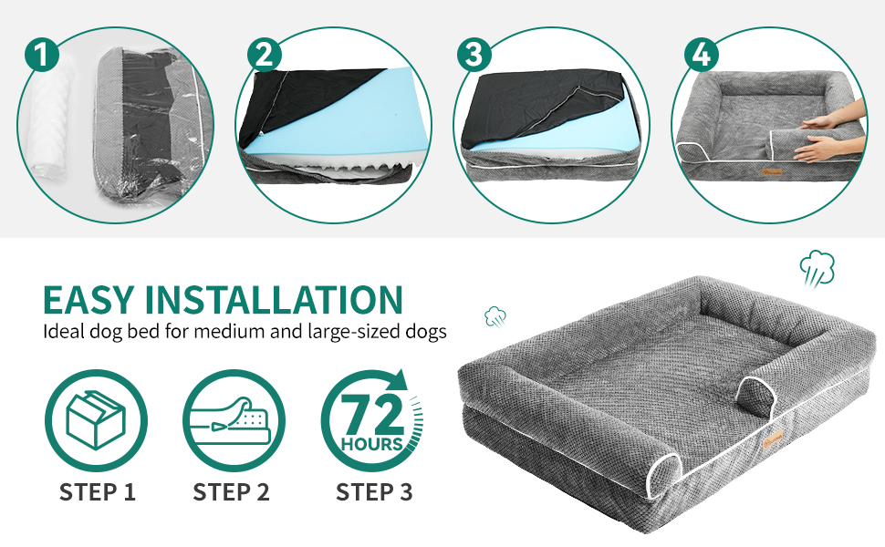 Крісло-лежанка для собак середніх порід YITAHOME, 51x48 см, ортопедичне, знімний чохол, сіре