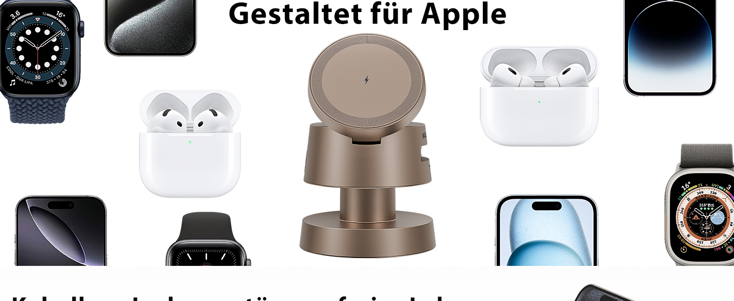 База для бездротової зарядки 4-в-1 для iPhone 17/16/15/14 Pro Max з нічним світлом, сумісна з Apple Watch та AirPods (Золота)