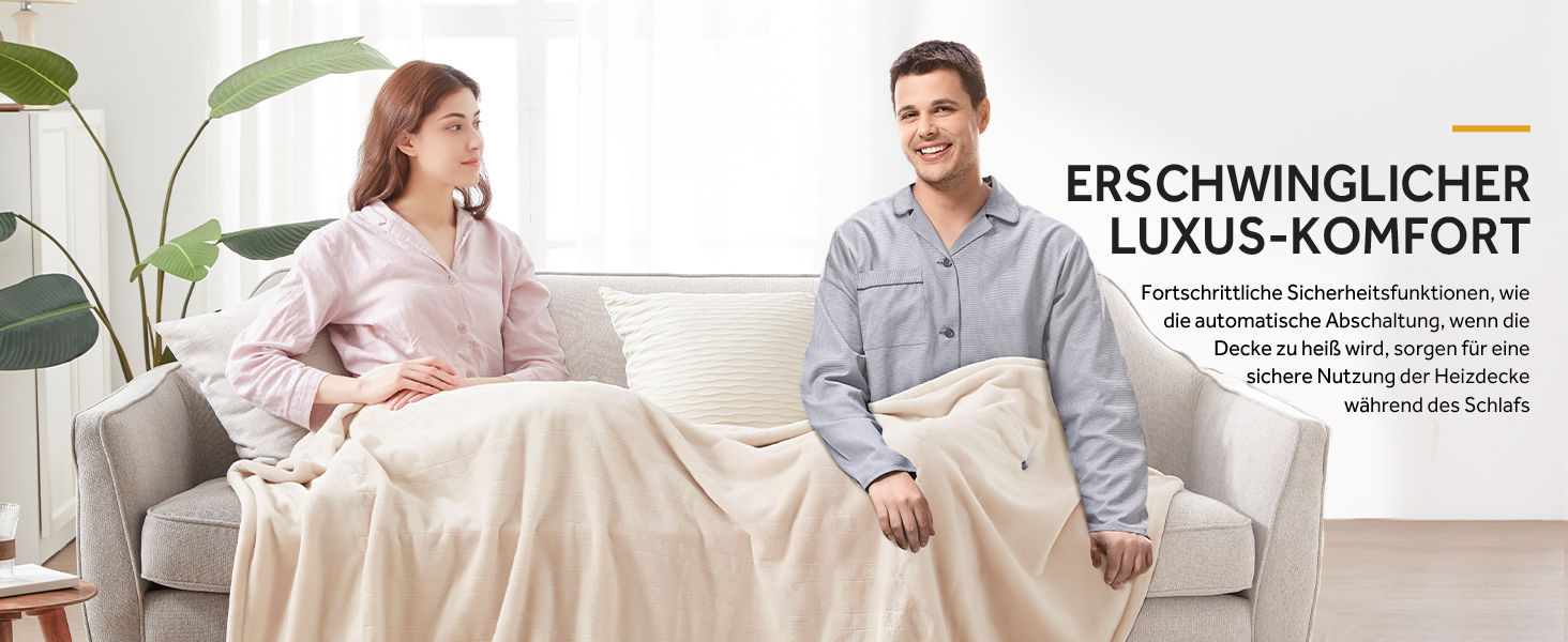 Електрична ковдра Warmrest з фланелі, 130x180 см, 6 температурних режимів, таймер 1-10 годин, автовимкнення та захист від перегріву, можна прати, бежева