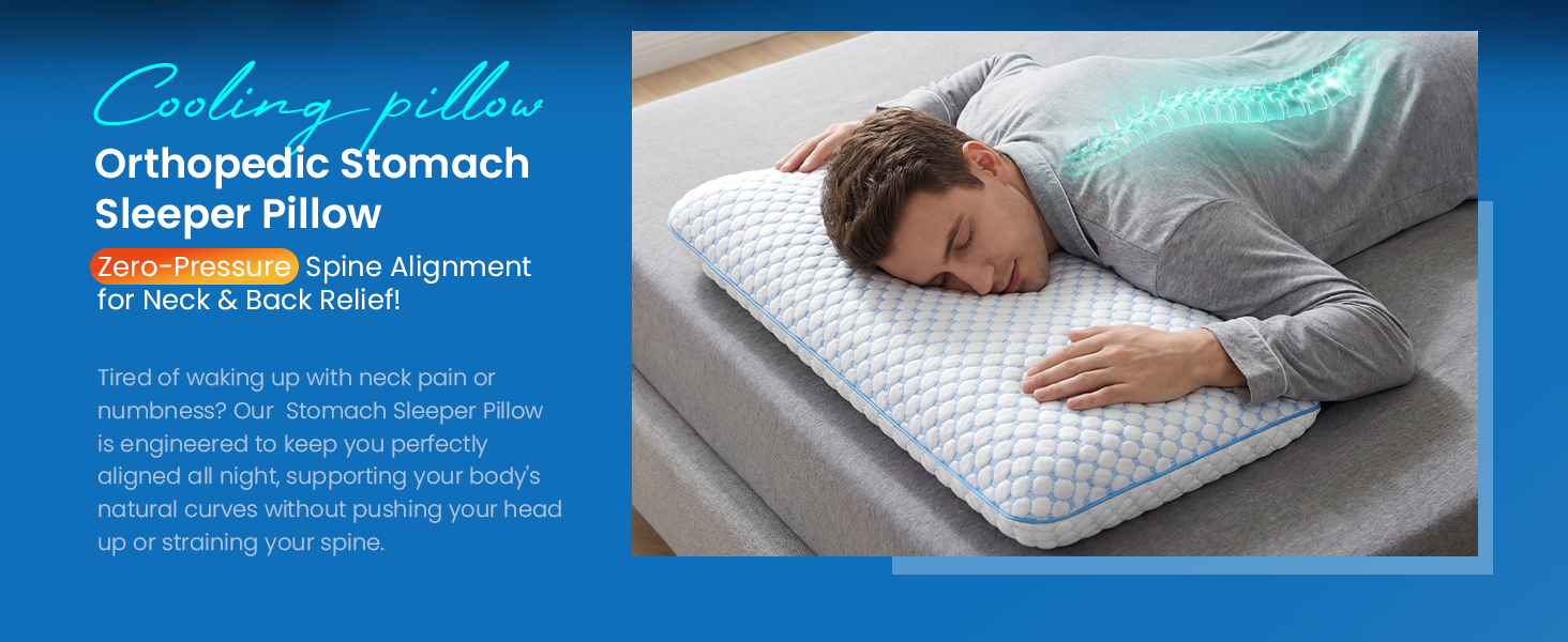 Подушка з піни Memory Foam для сну на животі та спині, ультратонка 40x60 см, знімний чохол, ортопедична, синьо-біла