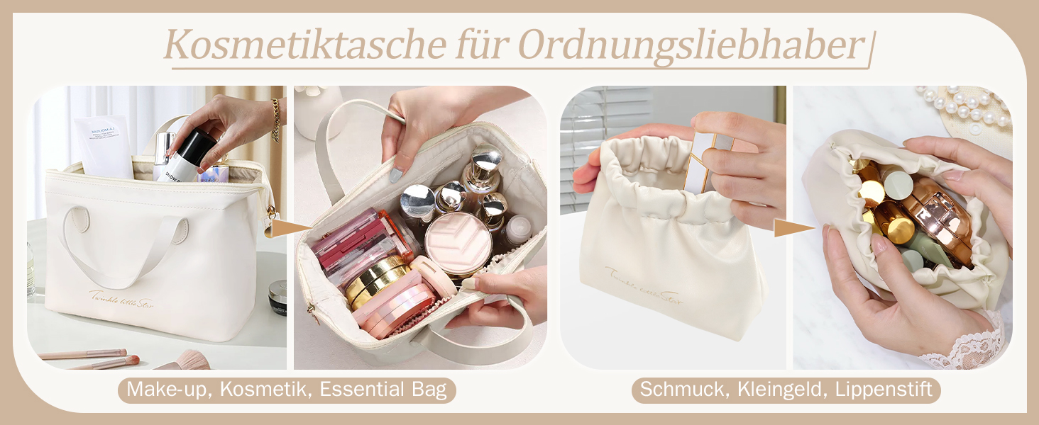 Набір косметичок для жінок: великі, малі, для подорожей, органайзер для макіяжу, beige (PU)