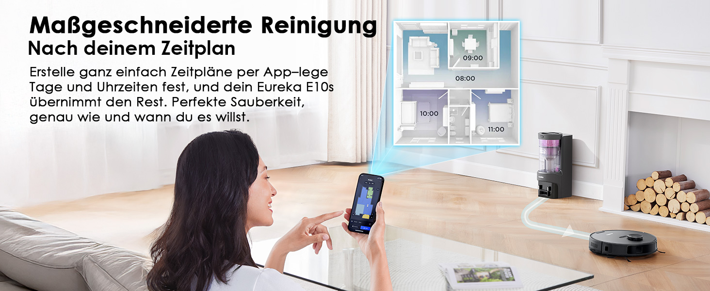 Робот-пилосос EUREKA E10s 2.Gen з вологою тканиною + станція самоочищення (4000Pa, автовизначення килима, підйом мопа, LiDAR-навігація, ідеально проти шерсті тварин, керування через додаток/голос) чорний