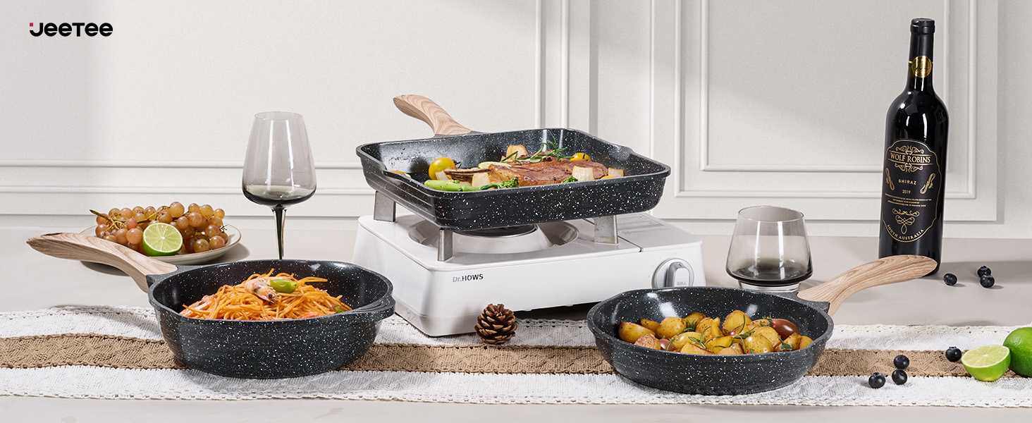 JEETEE 23-Piece Nonstick Granite Cookware Set - Induction Compatible, Pink Cookware Set for All Cooktops - Perfect Housewarming Gift