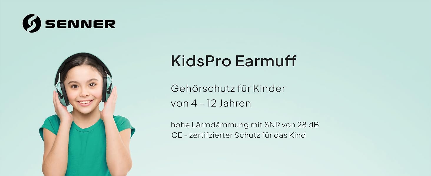 Senner® KidsPro навушники-захисники для дітей | Захист від шуму | SNR 28 dB | 12 років | Зростаючі | Навушники-захисники для дітей | М'ятний колір
