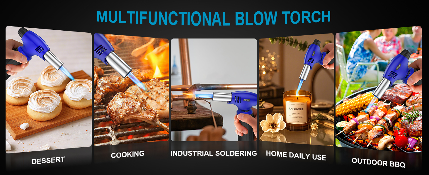 Нагрівач для крем-брюле, заправний, міні-розмір з регулюванням полум'я, для десертів, BBQ (бутан не входить) (синьо-чорний)