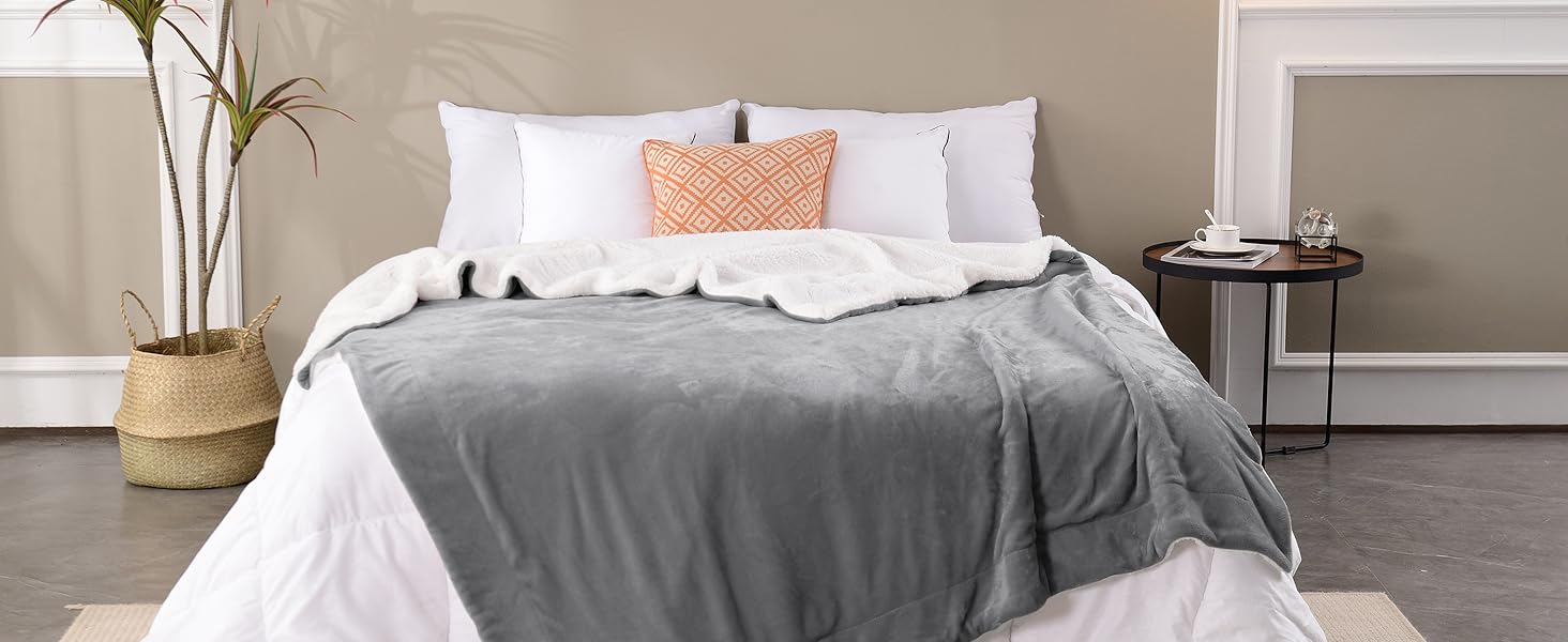 Плед з Sherpa, темно-сірий, двосторонній, 150 x 200 см | Плед для дивана та вітальні