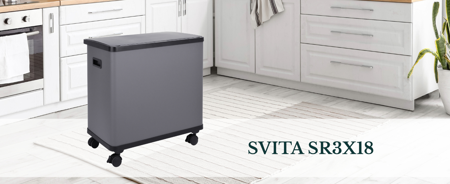 Сміттєвий бак сенсорний SVITA SR2X30 для кухні, 60л, 2 відділення, автоматичний, з коліщатками, сірий