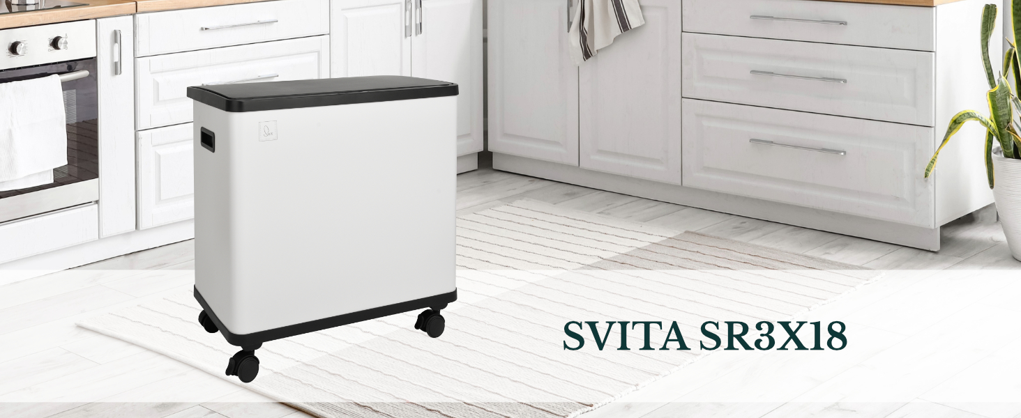Сміттєвий бак сенсорний SVITA SR2X30 для кухні, 60л, 2 відділення, білий, з коліщатками та внутрішніми відрами