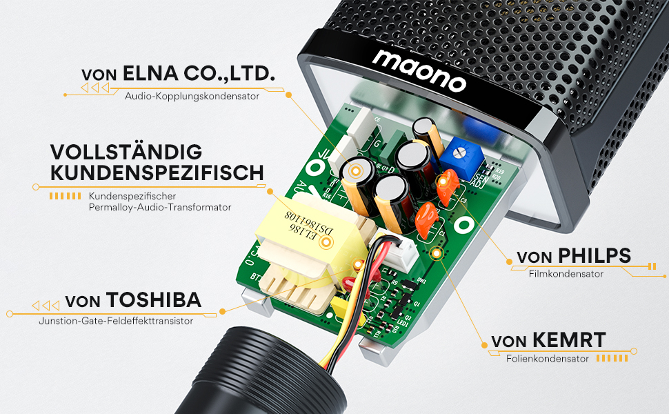 MAONO PM500T XLR Конденсаторний мікрофон з діафрагмою 34 мм, корпус із цинкового сплаву преміум-класу, студійний мікрофон для запису, подкастингу та стрімінгу