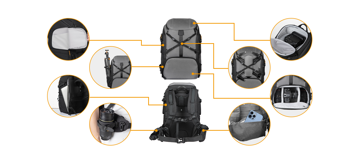 Рюкзак для камери Tarion HX-XL, 2-в-1, чорний, сірий, водонепроникний, з відділенням для ноутбука 15,6 дюймів
