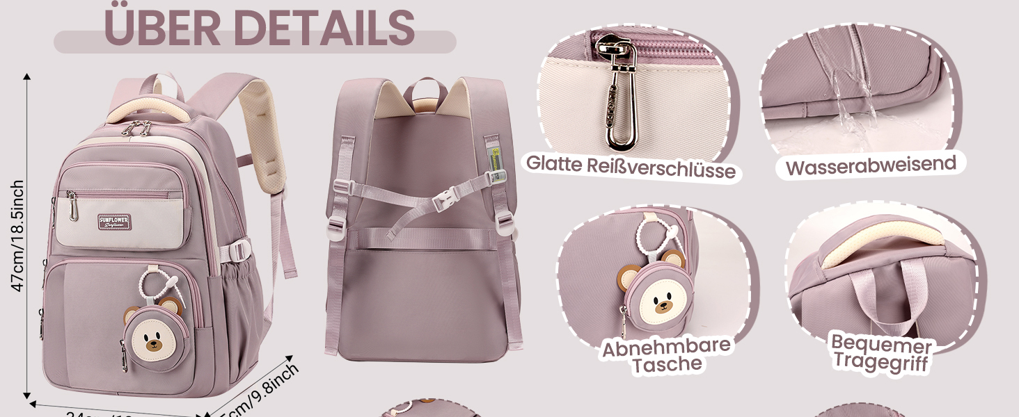 Дитячий рюкзак для дівчинки Kinderrucksack 32L, 2-10 клас, легкий, з дихаючою спинкою та м'якими лямками, для школи, 8+ років, фіолетовий