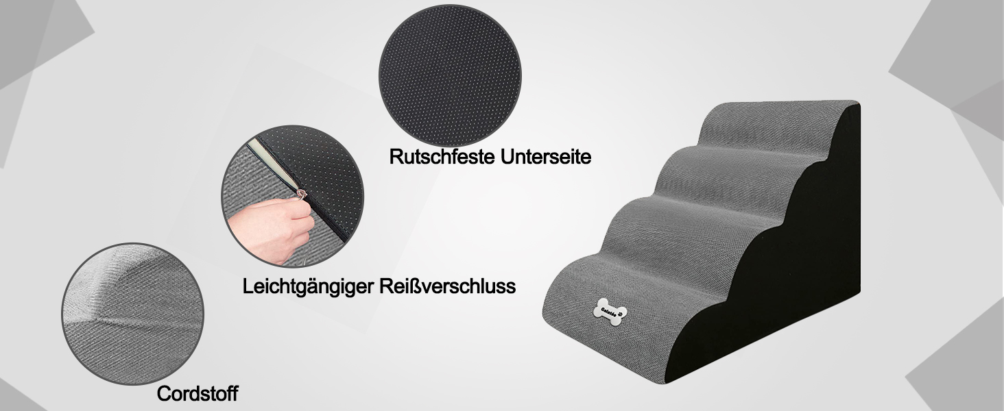 Сходинки для собак Galatée з 4 сходинками, неслизькі, для ліжка/дивану, знімний чохол, губка з високою щільністю, портативні (світло-коричневий)