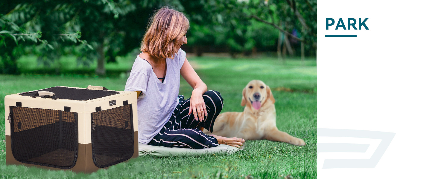 Клітка для собак Petsfit, складана, для середніх та маленьких собак, для дому, транспортування, з регульованим дизайном, з міцними сітчастими вікнами та м'якою підстилкою (61 x 46 x 43 см, колір кава)
