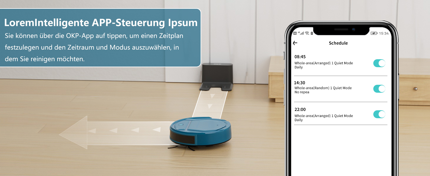 Робот-пилосос OKP, 3000Pa, з Wi-Fi, керуванням через додаток/Alexa, для шерсті тварин, килимів та твердих підлог, самостійна зарядка, K2P