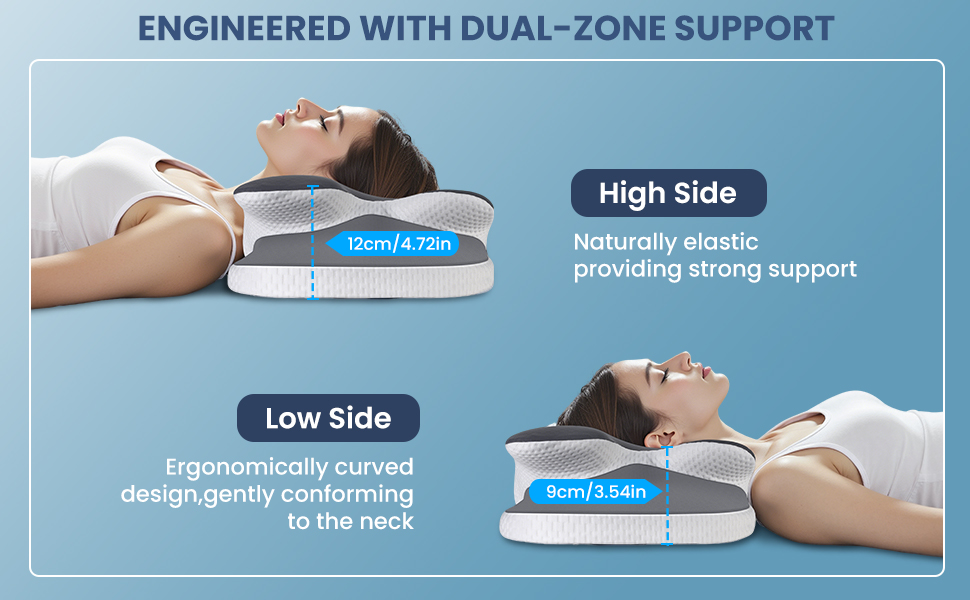Подушка з піною з пам'яті A-Pce для всіх сплячих положень, ергономічна ортопедична подушка для зняття болю в шиї та плечах, подушка з знімним чохлом, сірого кольору, середньої жорсткості