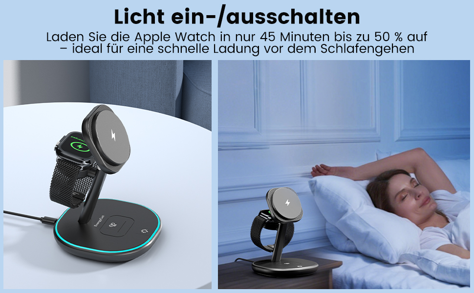 3-в-1 Зарядний пристрій MagSafe, 15W Швидка Бездротова Зарядка, Індукційна Зарядка для iPhone 16/15/14/13/12, Розумний годинник, AirPods Pro/2/3 - Чорний