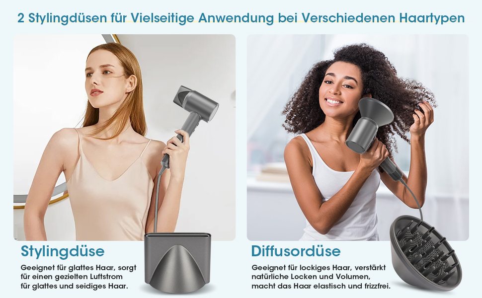 Фен Vasip з безщітковим мотором 110 000 об/хв, 200 млн негативних іонів, дифузор та концентратори, 4 режими нагріву та 2 швидкості