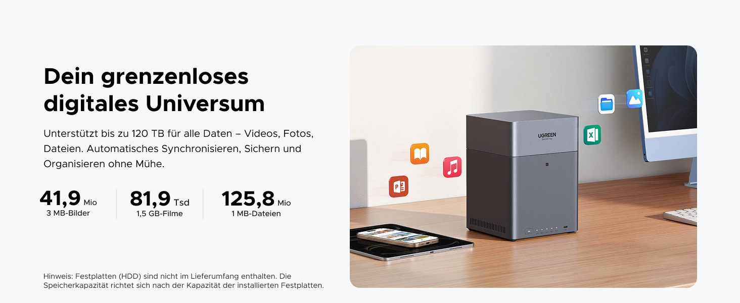 NAS UGREEN NASync DH4300 Plus: 2 відсіки, NFC, 4GB RAM, 1GbE LAN, для дому