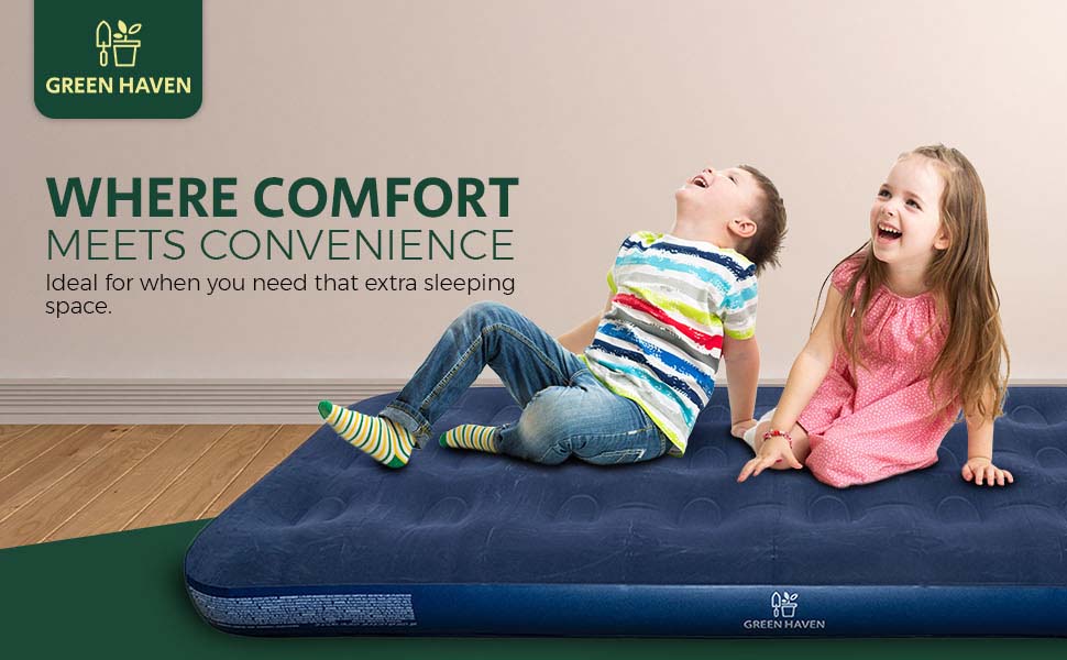 Надувне двомісне кемпінгове ліжко Green Haven – водонепроникна повітряна матрац, швидко надувається, для кемпінгу та гостей, темно-синій