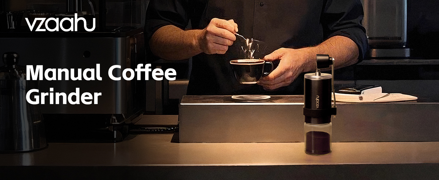 Vzaahu Кавомолка ручна, 6-ступенева, керамічний жорно, для дому, офісу, подорожей, срібна, чорна