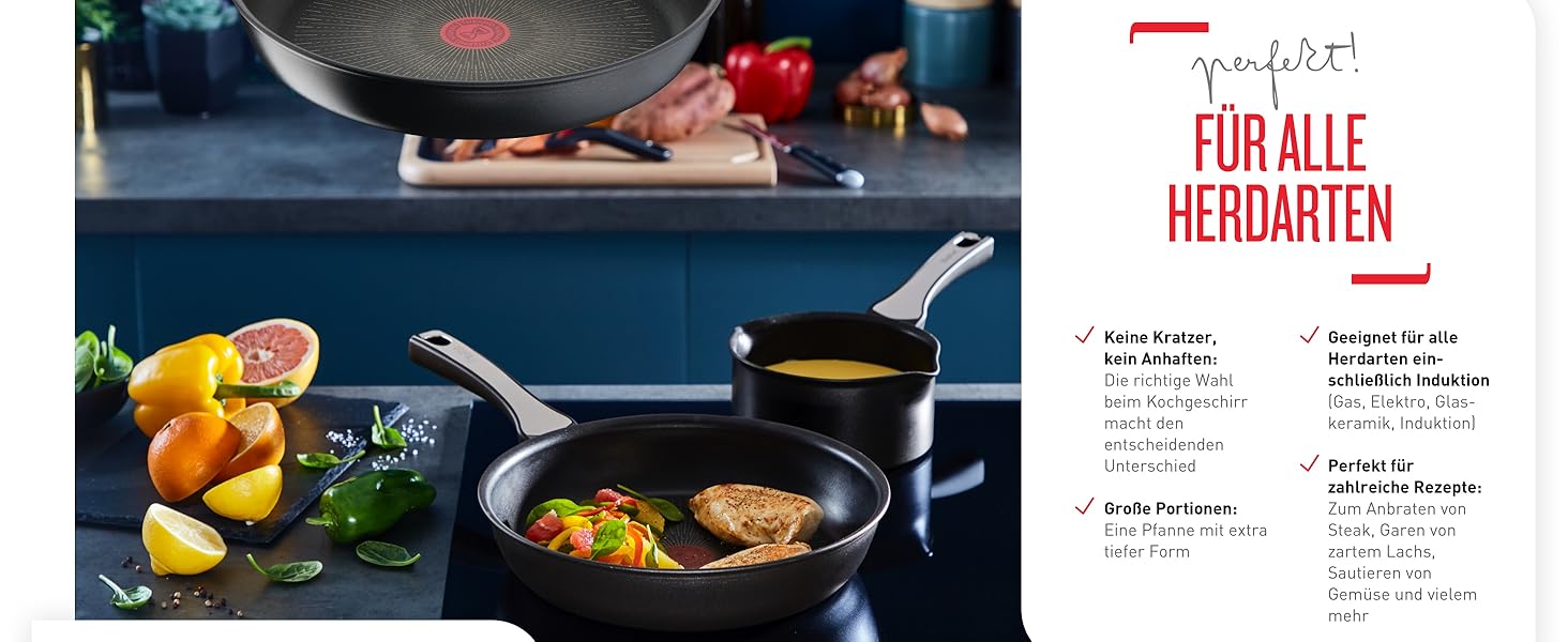 Сковорода Tefal Unlimited On 24 см з антипригарним покриттям Titanium, індукційна, з індикатором нагріву, для всіх плит, чорна