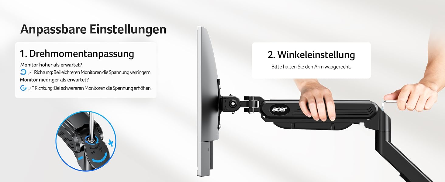 Кронштейн для двох моніторів Acer Dual-Monitor Arm, газліфт для екранів 17-32 дюймів, навантаження 2-9 кг, VESA 75/100 мм, з кабельний-менеджментом