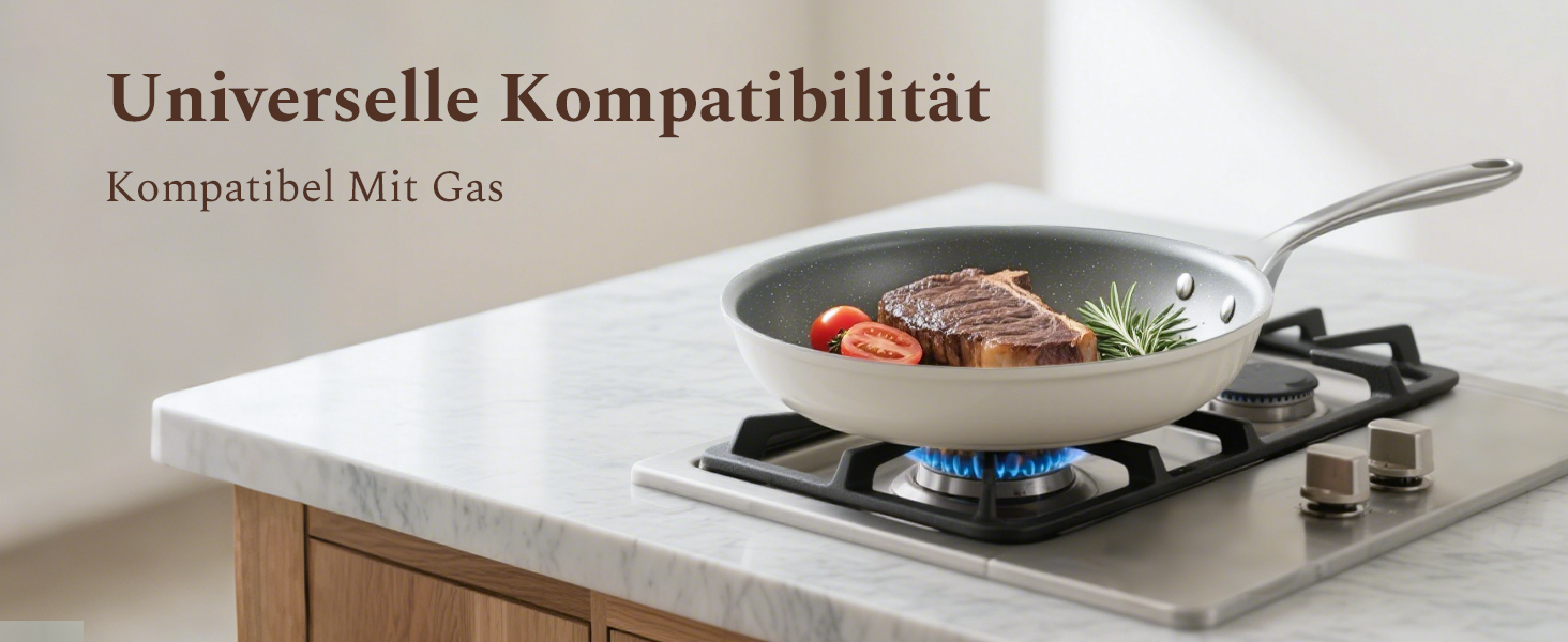 Набір сковорідок Koch Kode: керамічне покриття, 20/24/28 см, з нержавіючою ручкою, для індукційних плит, без PTFE та PFOA, безпечне для здоров'я, бежевий (20 см)