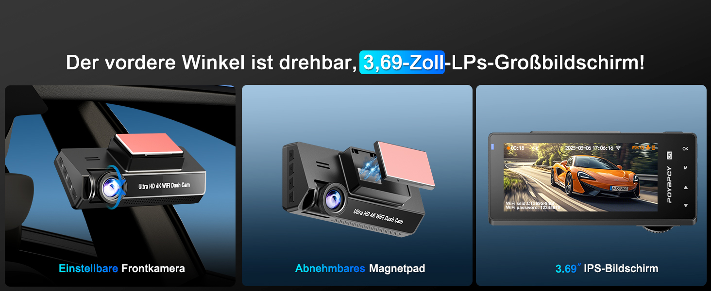 Відеореєстратор у машину 4K+1080P з CPL фільтром, 360°, WiFi, IPS 3.69