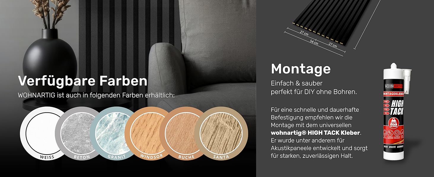 Акустичні панелі на фетрі для стін (набір 2 шт. 275х27 см), колір чорний 905, стінові ламелі 1,485 м²