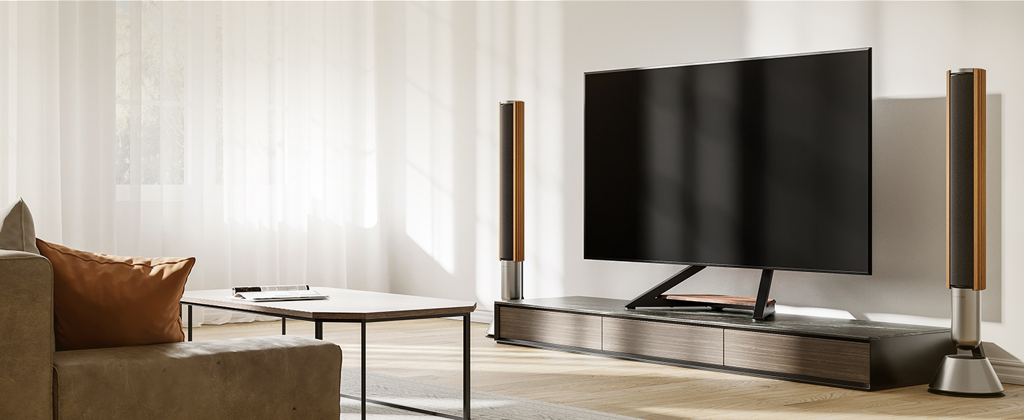 FITUEYES Rolling TV Stand - Mobile TV Stand with Wheels for 43-75 inch Flat & Curved TVs - Height Adjustable, Swivel, Tilt, Eiffel Series Black