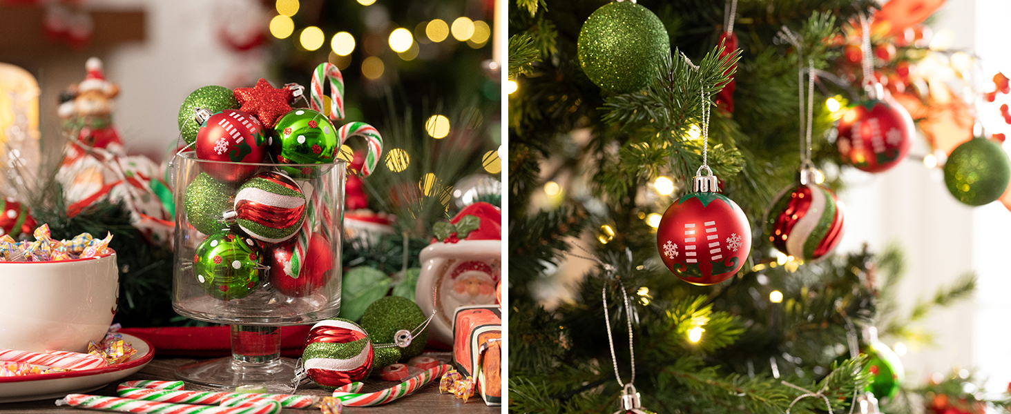 Набір ялинкових прикрас Victor's Workshop 35 шт. 5 см, пластикові кулі, червоно-зелено-білий декор для ялинки