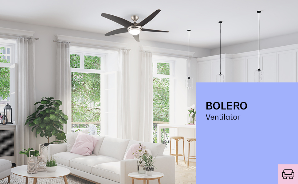 Вентилятор стельовий Klarstein Bolero 134 см з підсвіткою, 55W, дерев'яні лопаті, пульт, 50 dB, 3 швидкості, горіх