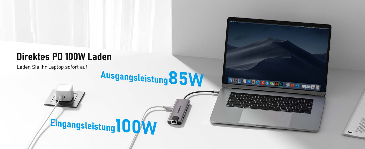 Lemorele Док-станція USB C хаб 9-в-1 з Ethernet: 2xHDMI 4K, 3xUSB 3.0/2.0, VGA, PD 100W, SD/TF, для Windows, MacBook, Dell, HP, Lenovo, Surface