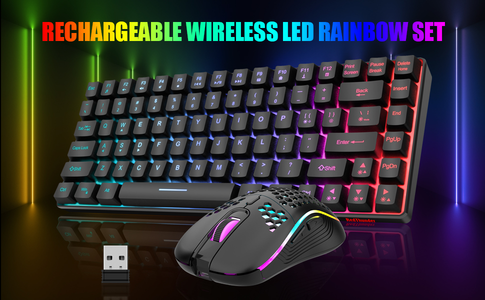 RedThunder K84 Combo: Бездротова клавіатура та миша USB, AZERTY (французька), 75% TKL, 3200 DPI (чорний)