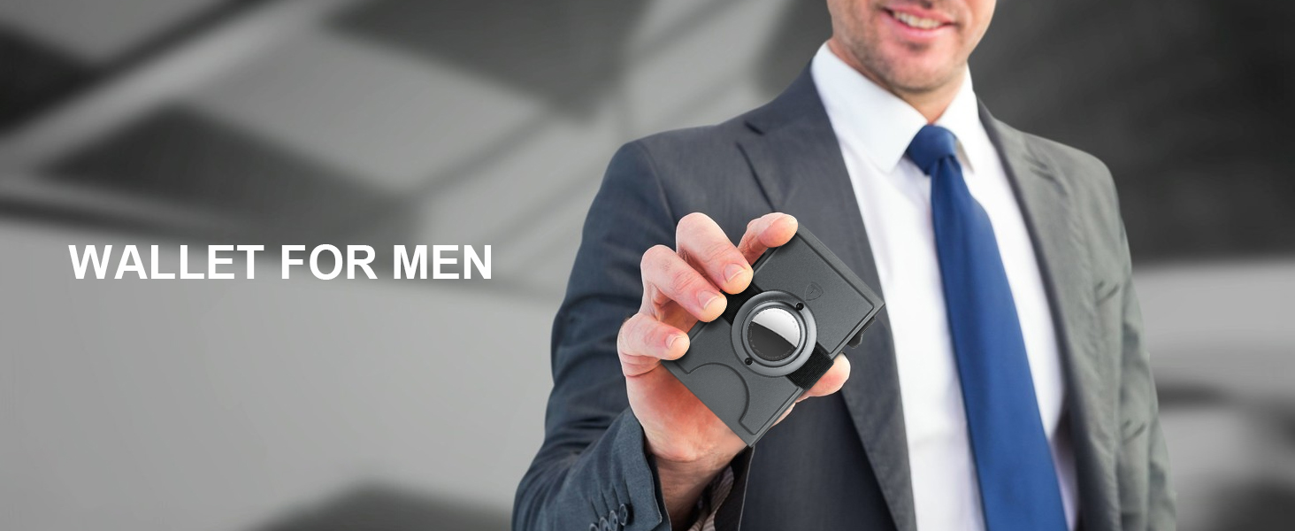 Чоловічий гаманець TOYFID з відділом для AirTag, 12 слотів для карток, відділення для паперових грошей, RFID захист, швидкодіюча кнопка виштовхування, алюміній, сірий