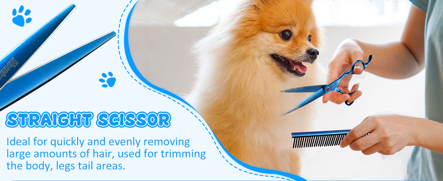 Професійний набір ножиць для грумінгу собак Moontay 7 дюймів (3 ножиці): вигнуті, прямі, розріджувачі (блакитний)