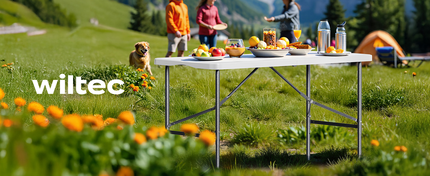 Складний кемпінговий стіл Wiltec 122x60x75 см з ручкою для перенесення - для пікніка, саду, вечірок