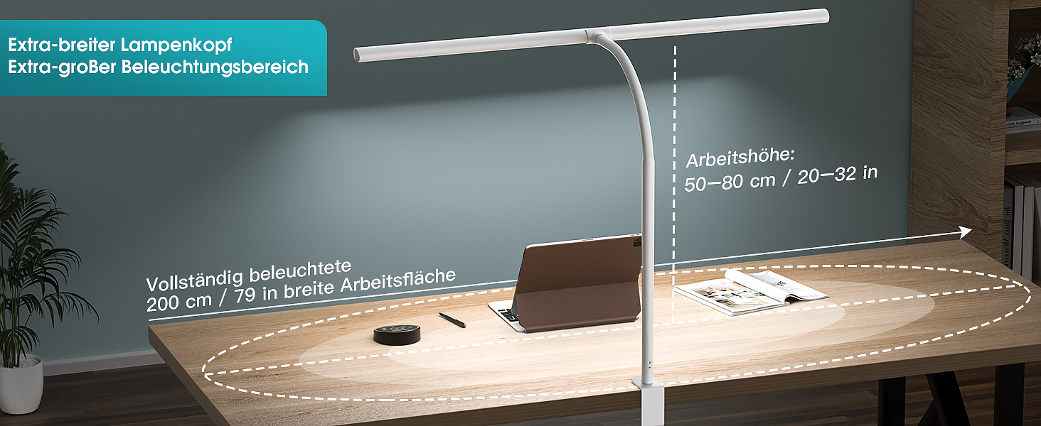EYOCEAN LED Desk Lamp with Gesture & Remote Control - 24W, 80cm Adjustable Clamp-On Monitor Light - Daylight Lamp for Office Workers, Readers, Architects, and Designers (White)