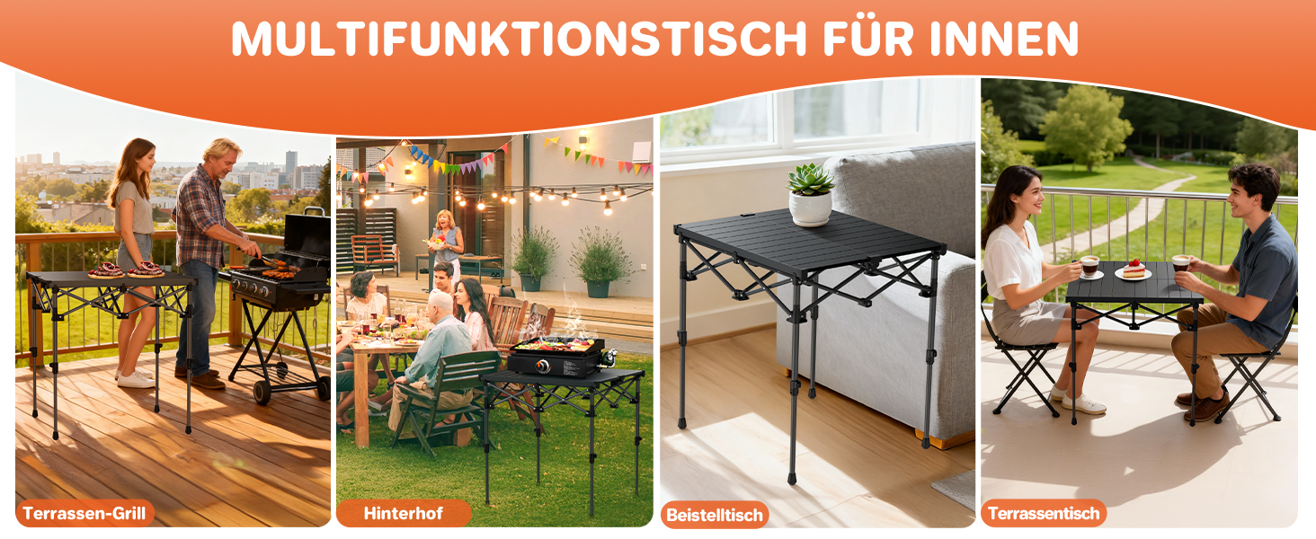 FUNYKICH Складаний столик для кемпінгу 82 x 40 см з регулюванням висоти (44/70 см), легкий та портативний, з сітчастою кишенею, алюмінієва розкладна стільниця для барбекю, кемпінгу, пікніка, саду