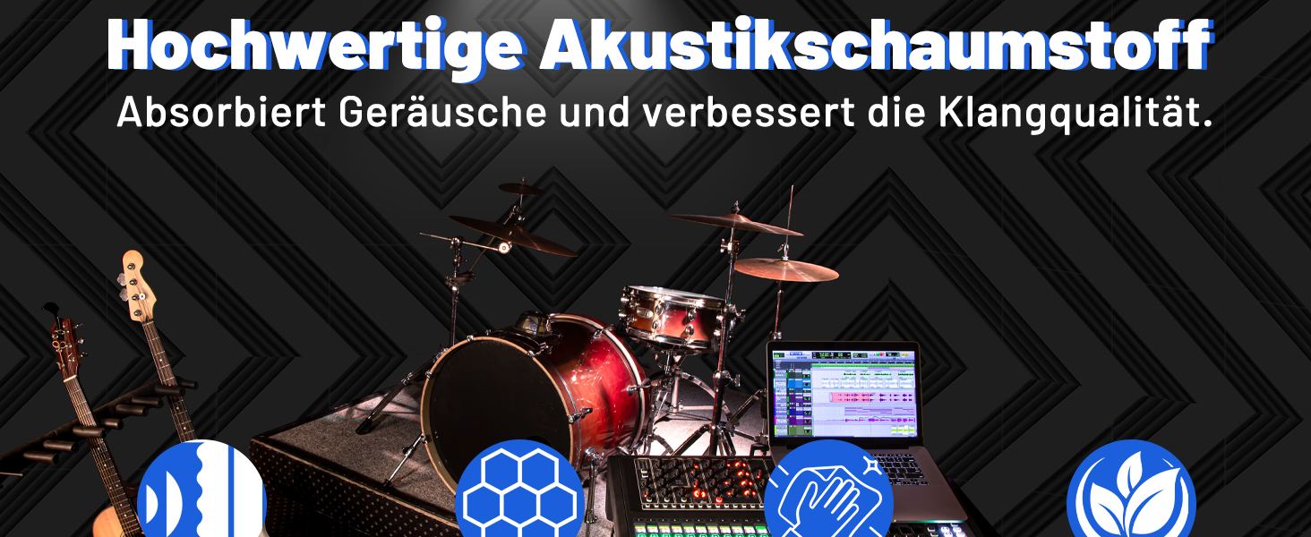 Акустичний поролон для шумоізоляції 30x30x5 см, звукопоглинаючі панелі для стін з клейкою основою, набір 32 шт. для студії звукозапису та домашнього кінотеатру