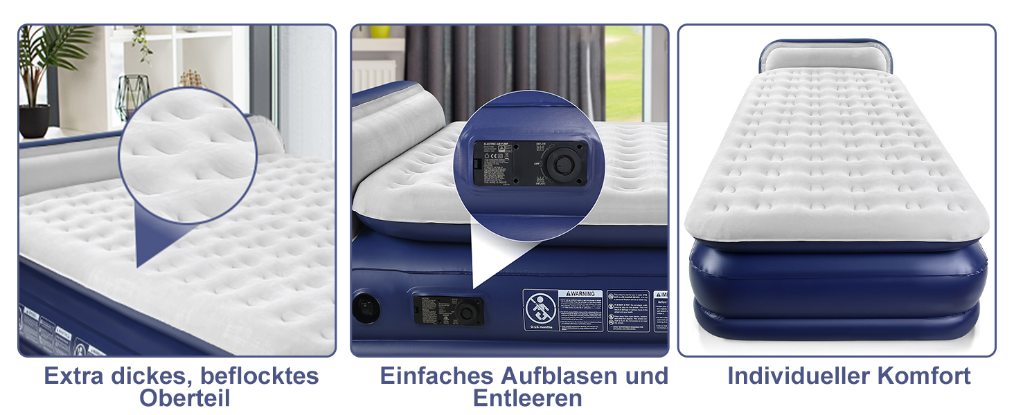 Надувна матрац KMZ з електричним насосом, подвійна висота, для дому, подорожей та кемпінгу. Міцна надувна ліжко - односпальна
