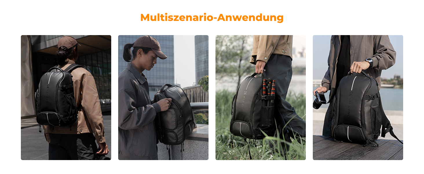 Фоторюкзак K&F Concept 25L: Водонепроникний рюкзак для фототехніки з захистом від дощу, відділенням для ноутбука 16 дюймів (чорний)