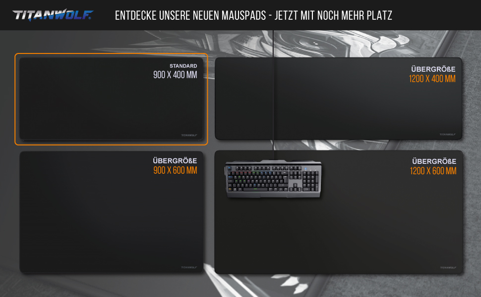 Килимок для миші Titanwolf Schwarz XXL 900x400mm - великий килимок для геймінгу, чорний, покращена точність та швидкість
