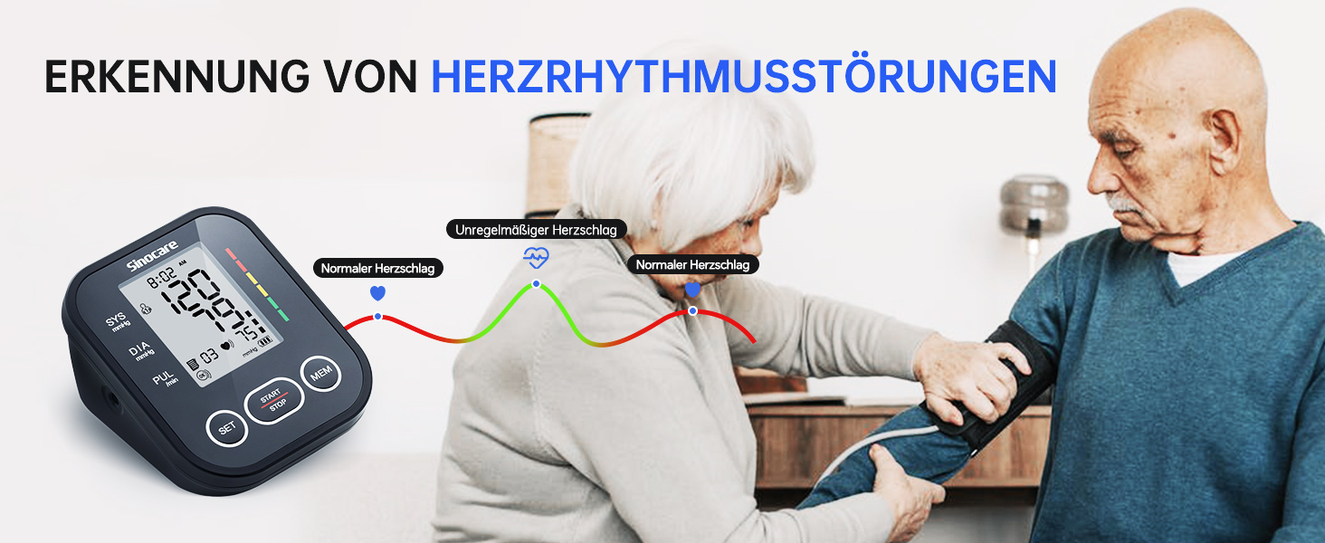 Тонометр Sinocare на плече - клінічно перевірений, 2x99 пам'ять для 2 користувачів, однокнопкове керування, XL-манжета (22-42 см), чорний